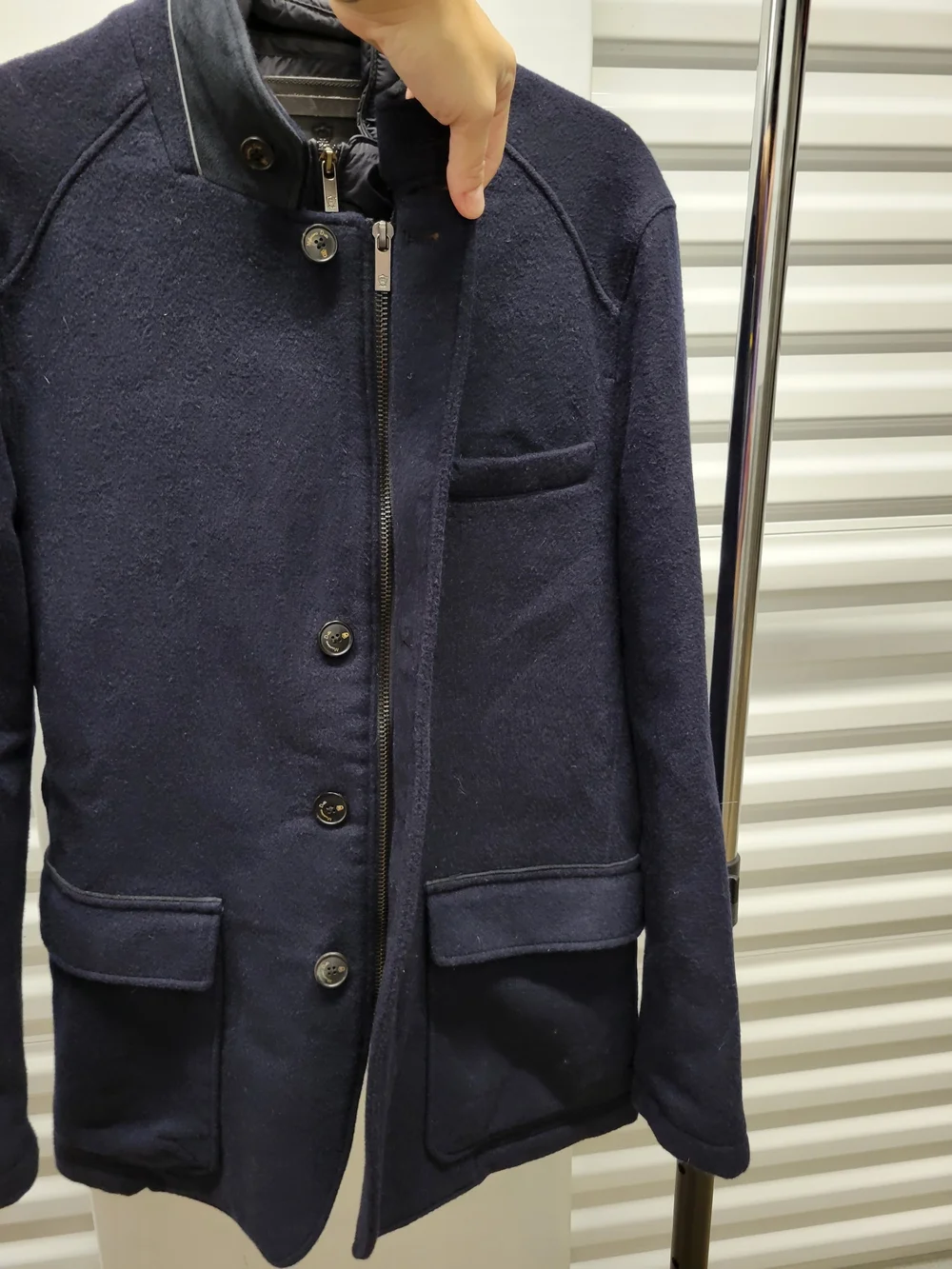 Massimo Dutti 2-in-1 wool jacket featuring a built-in, quilted puffer bib